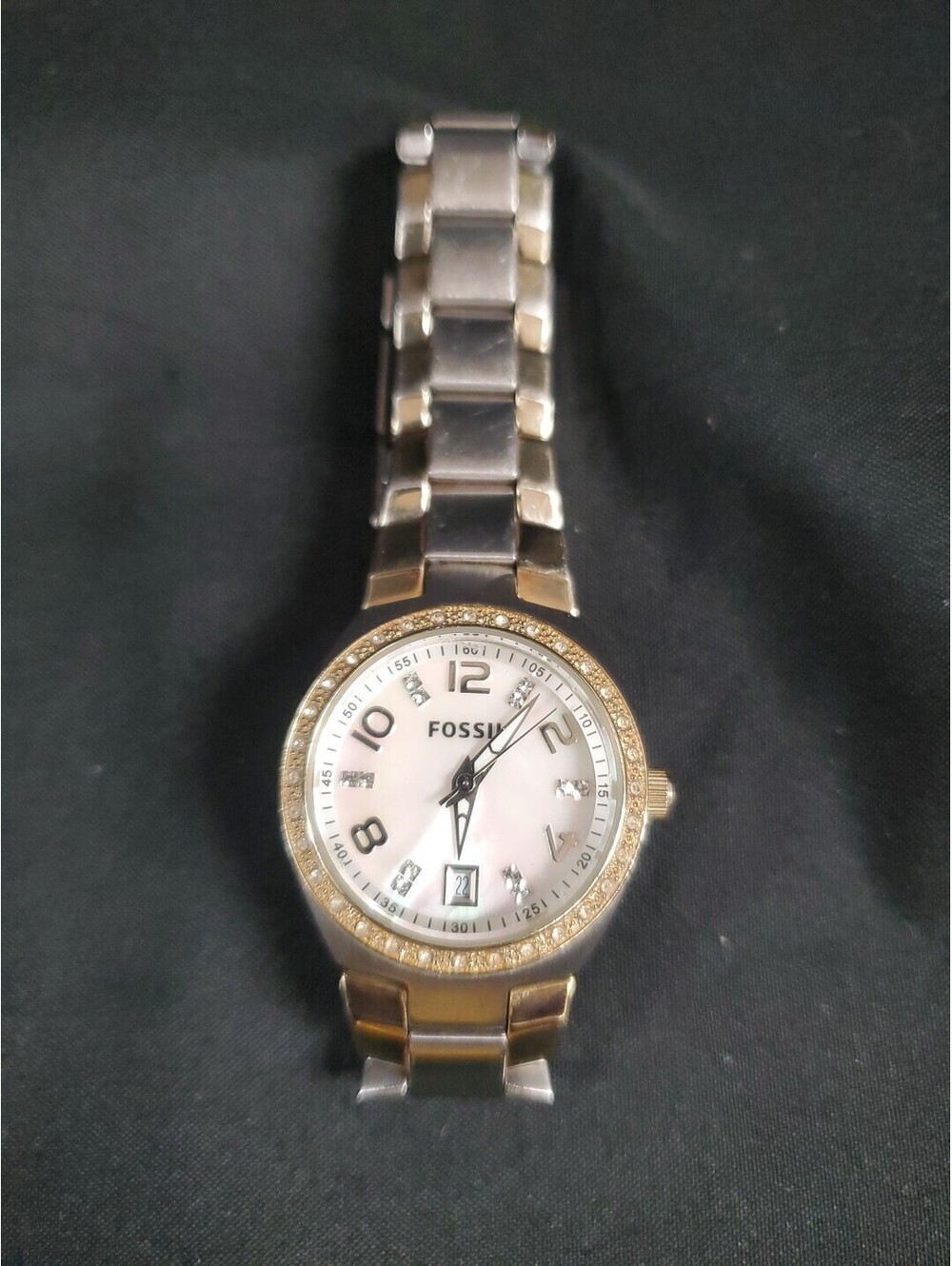 Fossil Watch Women AM4183 MOP Dial Silver Gold Two Tone 28mm NEED New Battery
